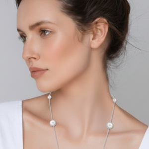 Silver-Tone Mother-of-Pearl Halo Station Long Necklace