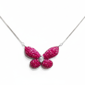 Elegant Ruby-Pink Butterfly Pendant Necklace