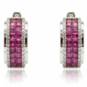 Ruby & Diamond Invisible-Set Huggie Hoop Earrings