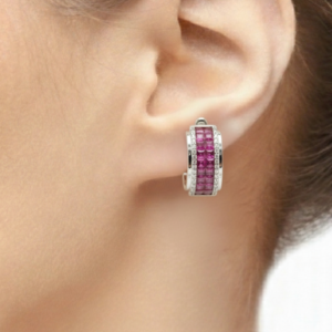 Ruby & Diamond Invisible-Set Huggie Hoop Earrings