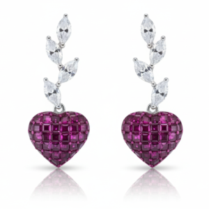 Ruby Heart & Marquise Leaf Drop Earrings