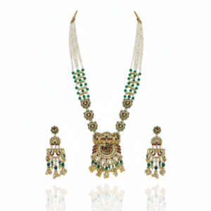 Exquisite Gold-Plated Meenakari & Pearl Rani Haar Set with Jhumka Earrings