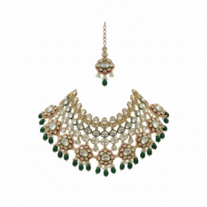 Regal Polki & Emerald Layered Bridal Ensemble – Handcrafted Maharani Set
