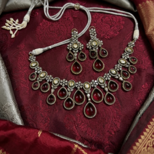 Antique Silver & Deep Crimson Polki Set
