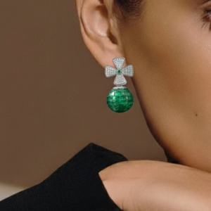 Emerald Orb & Pavé Fan Drop Earrings