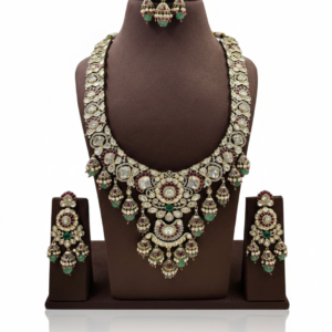 Vintage Polki Statement Haar with Ruby Borders & Emerald Drop Detail