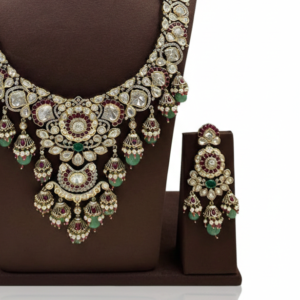 Vintage Polki Statement Haar with Ruby Borders & Emerald Drop Detail