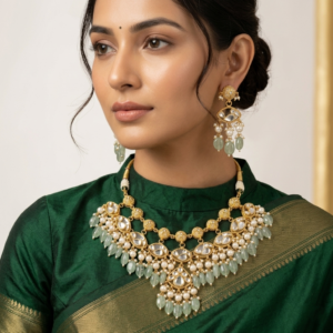 Imperial Gold-Tone Kundan & Mint Drop Necklace Set