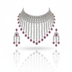 Imperial Cascading Ruby & Silver Chandelier Set
