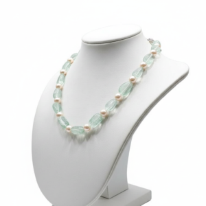 Aquamarine Mist Tumbled Stone & Pearl Necklace
