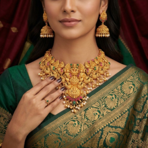 Divine Lakshmi Heritage Temple Necklace Set with Ruby