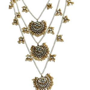 Imperial Triple-Layered Pearl Satlada Necklace with Polki Crescent Charms