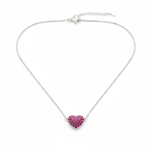 Charming Ruby-Pink Heart Pendant Necklace