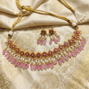 Imperial Rose Quartz & Ruby Floral Choker Set