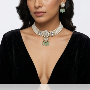 The Pearl & Sage Heritage Choker: Mint Droplet Suite