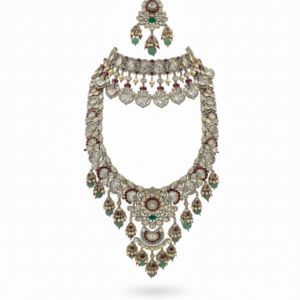 Imperial Polki & Ruby Fusion Bridal Set with Emerald Drop Accents