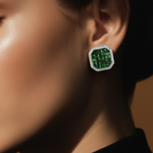 Emerald Octagon Majesty Diamond Halo Studs