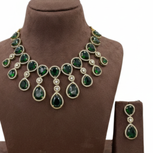 Regal Emerald Teardrop Statement Necklace Set