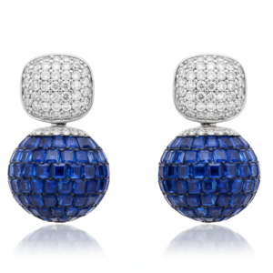 Sapphire Orb & Diamond Pavé Drop Earrings