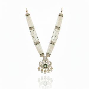 Regal Kundan & Emerald Multi-Strand Pearl Rani Haar Set