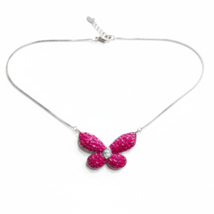 Elegant Ruby-Pink Butterfly Pendant Necklace