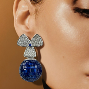 Sapphire Orb & Pavé Fan Drop Earrings