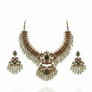 Emerald Bridal Necklace Set with Meenakari Detailing