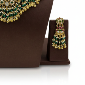 Handcrafted Nakshi Choker with Floral Meenakari and Cascading Emerald Beads