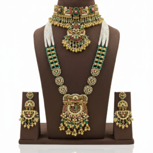 Regal Temple Heritage Bridal Set – Peacock Motif Jadau & Pearl Haar