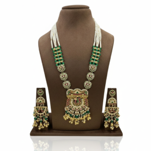 Exquisite Gold-Plated Meenakari & Pearl Rani Haar Set with Jhumka Earrings