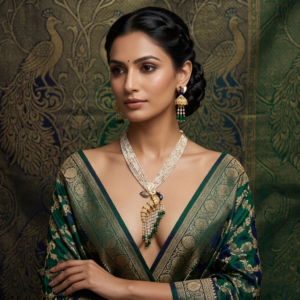 Imperial Multi-Strand Seed Pearl Peacock Necklace Set