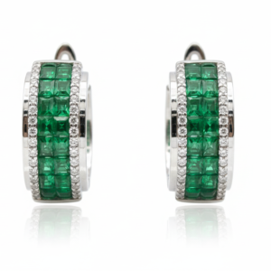 Emerald & Diamond Invisible-Set Huggie Hoop Earrings