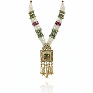 Majestic Gold-Plated Meenakari Square Pendant Rani Haar Set