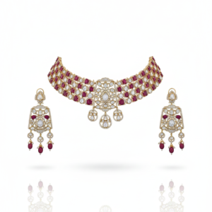 Triple-Row Ruby & Polki Choker Set