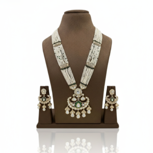 Regal Kundan & Emerald Multi-Strand Pearl Rani Haar Set
