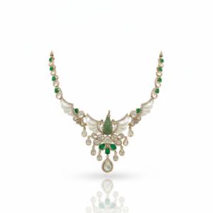 Majestic Swan Motif Emerald & Mother-of-Pearl Necklace Set