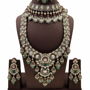 Imperial Polki & Ruby Fusion Bridal Set with Emerald Drop Accents