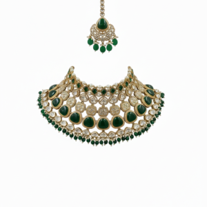 Majestic Emerald Cabochon Statement Choker – Heritage Polki Bridal Set