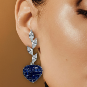 Ruby Heart Mosaic & Marquise Leaf Drop Earrings