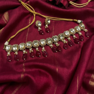 Scarlet Heritage Pavé-Framed Kundan & Carved Ruby Drop Set