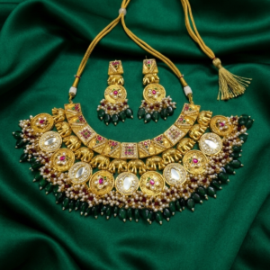 Regal Temple-Style Bib Necklace with Elephant Motifs