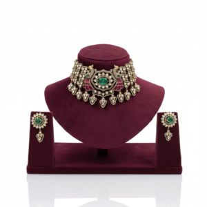 Majestic Victorian Emerald & Ruby Floral Choker – High-Impact Polki Heritage Set