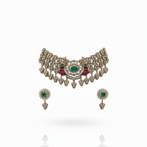 Majestic Victorian Emerald & Ruby Floral Choker – High-Impact Polki Heritage Set