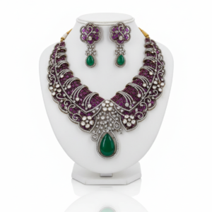 Majestic Victorian Emerald & Ruby Choker – High-Impact Polki Statement Set