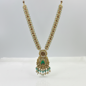 Antique Gold-Finish Multi-Strand Long Haar with Jhumkas