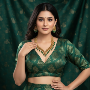 Antique Gold & Emerald-Green Beaded Choker Set