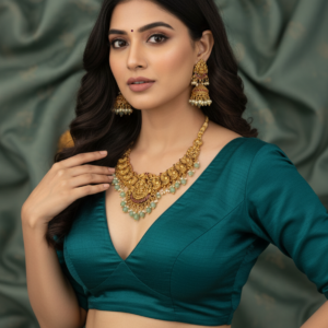 Divine Lakshmi Temple Jewellery Set with Mint Green Beads