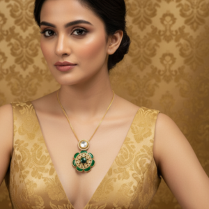 The Empress Floral Bloom: Emerald-Green & Polki Pendant