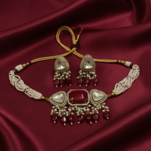 Square Ruby & Multi-Strand Pearl Choker Set