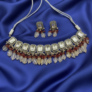 Square Polki & Frosted Bead Choker Set